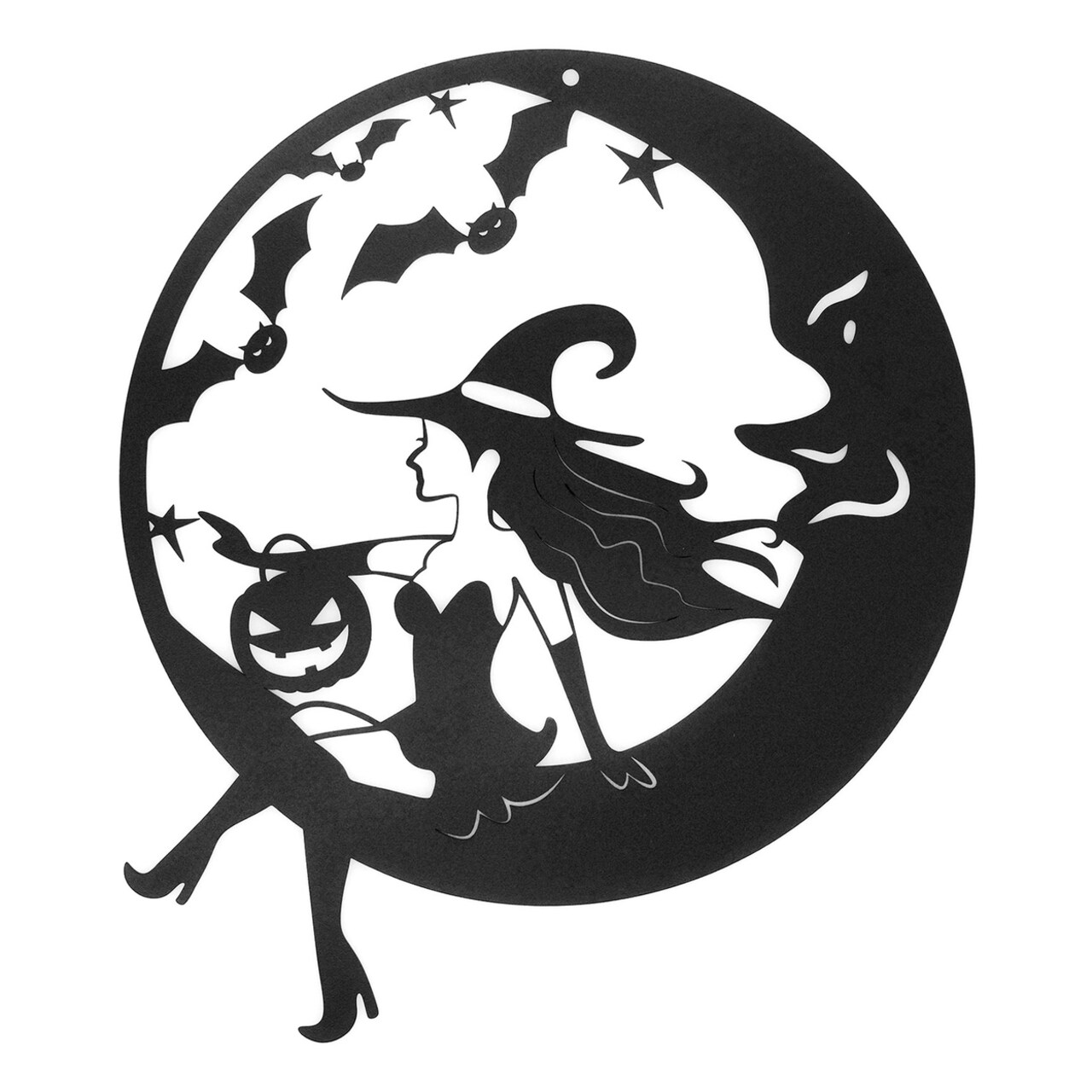 Halloween Witch Metal Wall Decoration Home Office Living Room Indoor Outdoor Wall Art Moon Broom Witch Hanging Ornament